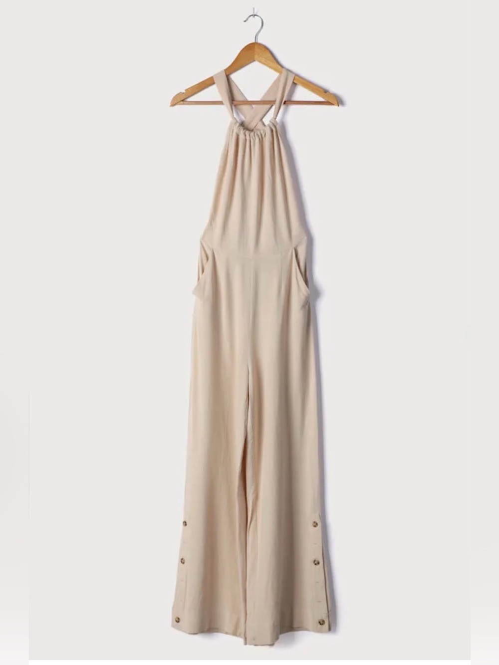 Lulus wide leg linen blend halter jumpsuit